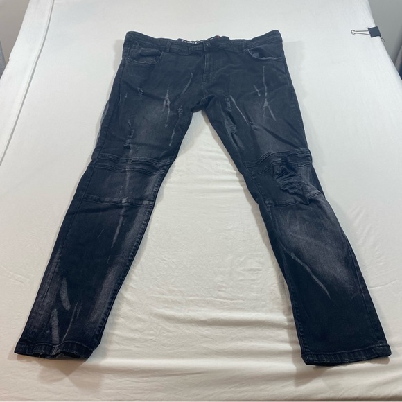 Black Pike Distressed Jeans Men 40 Black Stretch Spandex Cotton Bikers Jeans